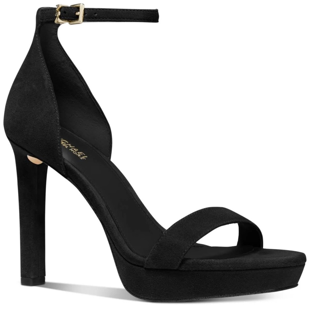 Classic Black Suede Ankle-Strap High Heel Sandals